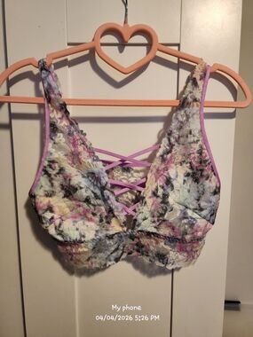 PINK Victoria's Secret Lavender Floral Lace Bralette with Crisscross Front